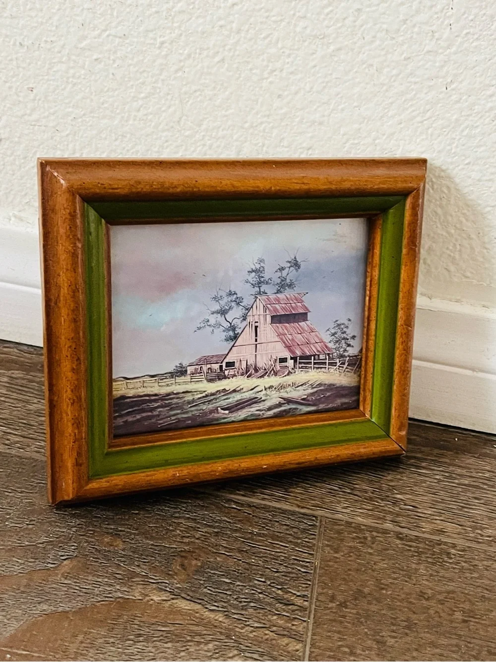 Rustic Barn Framed Wall Art - Green and Brown 5.5/6.5 Inch